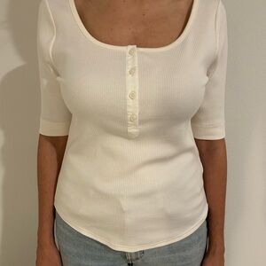 J. Crew Ivory Ribbed Long Sleeve Top